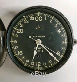 WWII Seth Thomas Navy Ships Clock 24 Hour Dial TESTED WORKING WithKEY
