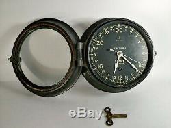 WWII Seth Thomas Navy Ships Clock 24 Hour Dial TESTED WORKING WithKEY