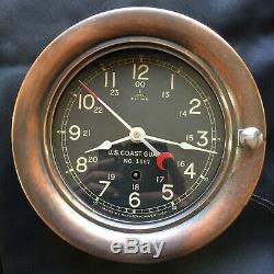WWII Seth Thomas US Coast Guard Ship's Clock Oct 1942 6 Dial Fine Running Cond