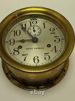 Working 1935 SETH THOMAS WWII US NAVY Brass Ships Bell Porthole Naval Ship Clock