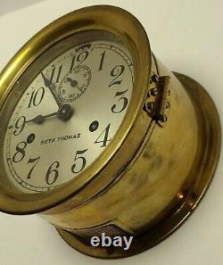 Working 1935 SETH THOMAS WWII US NAVY Brass Ships Bell Porthole Naval Ship Clock