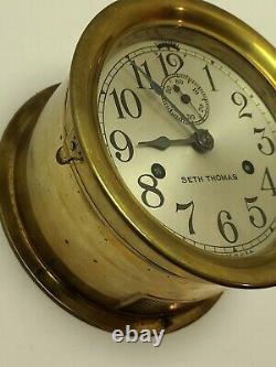 Working 1935 SETH THOMAS WWII US NAVY Brass Ships Bell Porthole Naval Ship Clock