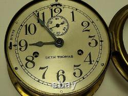 Working 1935 SETH THOMAS WWII US NAVY Brass Ships Bell Porthole Naval Ship Clock