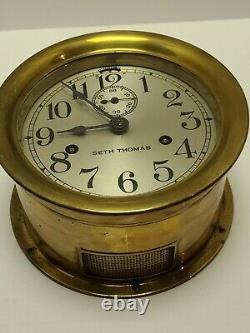 Working 1935 SETH THOMAS WWII US NAVY Brass Ships Bell Porthole Naval Ship Clock