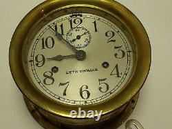 Working 1935 SETH THOMAS WWII US NAVY Brass Ships Bell Porthole Naval Ship Clock