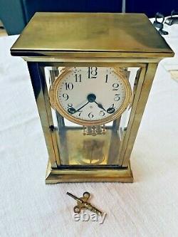 Working Antique Ansonia Crystal Regulator Mantel Clock with Key