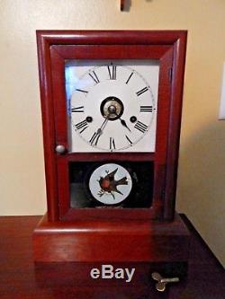Working Antique Seth Thomas 30 Hour Cottage Clock With Reverse Painted Bird