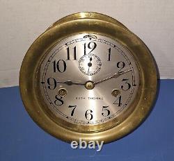 Working Antique Seth Thomas Ship's Clock Brass Movement & Case Dual- Spring +Key