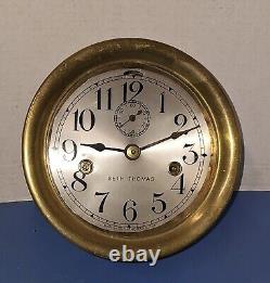 Working Antique Seth Thomas Ship's Clock Brass Movement & Case Dual- Spring +Key