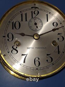 Working Antique Seth Thomas Ship's Clock Brass Movement & Case Dual- Spring +Key