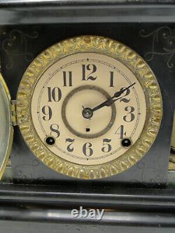 Working Seth Thomas 295 Key Wind Adamantine Case Mantle Clock lion heads columns