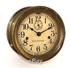 Wwii Era Seth Thomas 8 Day Time Only Ship's Bulkhead Clock Runs Wp305