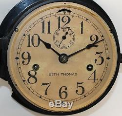 Wwii Era Seth Thomas 8 Day Time Only Ship's Bulkhead Clock Wp327